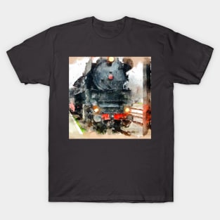 Abstract Watercolor of Steam Locomotive T-Shirt